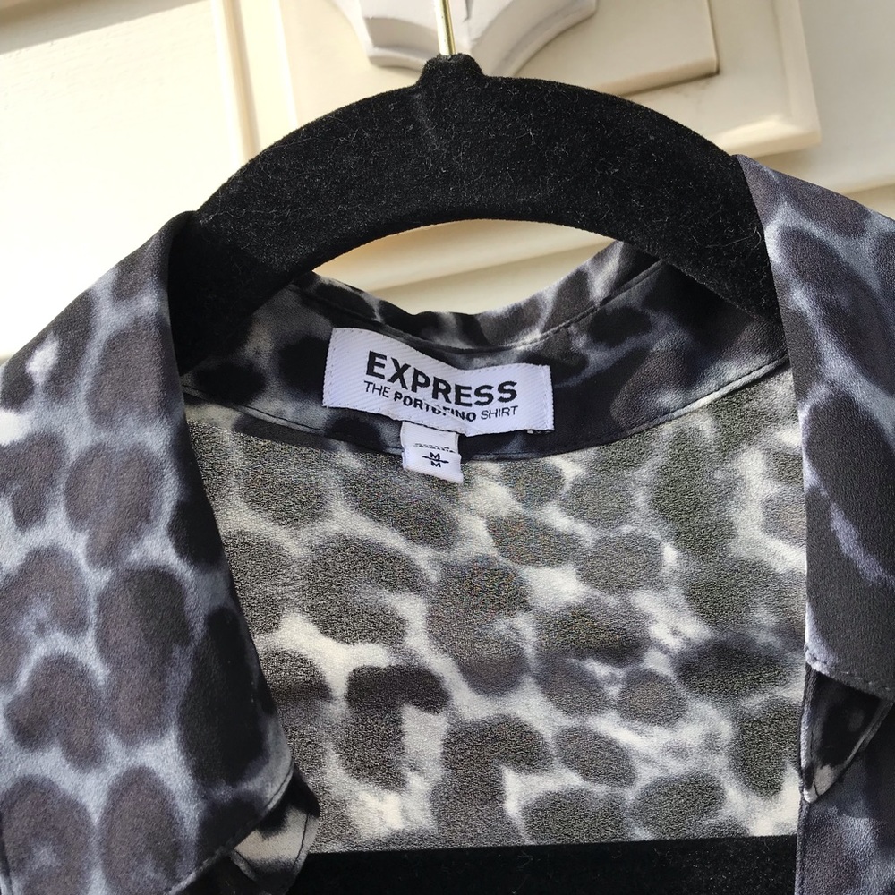 Express Leopard Print Button Down Blouse - image 4